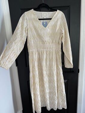 Sail to Sable Cream Dress with Gold Accents